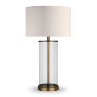 Hudson&Canal - Lampe de table Rowan de 71 cm de haut avec abat-jour en tissu - Laiton antique/blanc-Design côtier pour votre salon, votre espace de travail ou votre table de chevet