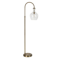 Hudson&Canal - Lampadaire Verona Arc avec abat-jour en verre - Laiton/grainé-Design moderne du milieu du siècle pour votre salon, votre bureau, votre chambre ou votre coin lecture