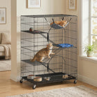 PawHut - Cage pour chat à 4 niveaux, grande enceinte pour chat en métal avec roulettes-Quatre roulettes pivotantes à 360° avec deux freins assurent mobilité et stabilité 
