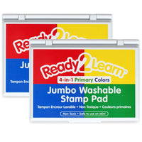 Ready 2 Learn - Tampon encreur lavable géant - Couleurs primaires 4 en 1 - Paquet de 2-Temps D'art Sans Mess - L'encre de ce tampon encreur lave la peau avec de l'eau et du savon, ce qui rend le nettoyage rapide et facile.
