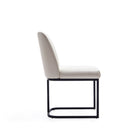 Manhattan Comfort Serena 23.62" Modern Faux Leather Upholstered Dining Chair - Cream - Set of 2-Floating Style Chair with Black Semi Circle Metal Base