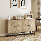 HOMCOM Modern 55.3" L Sideboard - Oak-Two two-tier cabinets feature three-level adjustable shelves for storage flexibility