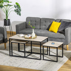 HOMCOM Nesting Coffee Table for Living Room - Natural Wood - 3 Pack-Colour: Natural Wood Grain, Black