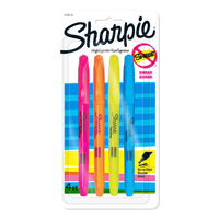 Sharpie Chisel Tip Pocket-Style Highlighters - Assorted Colours - 4 Pack-Smear guard ink specially formulated to resist smearing