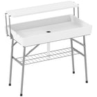 Outsunny 3.5ft Folding Ice Cooler Table with Drain-Two tier design with shelf for practical use