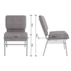 Chaise d'église de la série HERCULES de 21 po de largeur en tissu gris avec étagère à livres - Cadre veine d'argent-Pochette rangement de livre au dossier