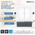 Impotek 4" Square LED 9W 5CCT Dimmable Recessed Ceiling Light - 6 Pack-5 Year Limited Manufacturer Warranty