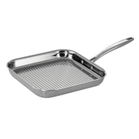 Tramontina - Poêle-gril carrée en acier inoxydable à 3 couches de 11 po – Prêt pour induction-Construction à 3 couches : cœur en aluminium et acier inoxydable 18/10 pour une cuisson uniforme et constante
