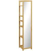 HOMCOM - Miroir pleine longueur avec étagère et cadre en bambou - 13,8 po l x 66,1 po H - marron-Le miroir pleine longueur permet de vérifier l’ensemble de votre tenue 