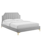 Modway - Sienna Lit plateforme Simple en velours haute performance avec pieds en métal doré - Gris clair-Velours de performance résistant aux taches