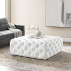 Modway Amour Tufted Button Large Square Faux Leather Ottoman - White-Faux Leather Upholstery
