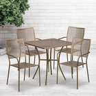 Table de jardin carrée de 28 po en acier doré et 4 chaises au dossier carré, intérieur/extérieur [CO-28SQ-02CHR4-GD-GG]-Revêtement thermolaqué doré