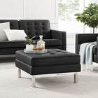 Modway Loft Tufted Vegan Leather Ottoman - Silver/Black-Silver Stainless Steel Legs