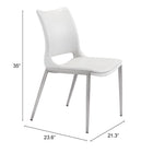 Zuo Ace Dining Chair - White/Silver - Set of 2-3 year limited warranty