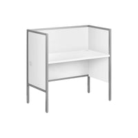 Monarch Specialties 48" L Office Cubicle Desk - White Laminate - Silver Metal-This sleek and modern 48"l office cubicle with a commercial grade desk, a smooth white laminate with a fully finished back and sturdy silver metal frame is perfect for trendy and functional workspaces