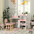 Qaba Kids Desk and Chair 2-Piece Set with Storage and Shelves - Pink-Made of MDF with round corners for child safety 