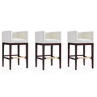 Manhattan Comfort Kingsley 21" Mid-Century Modern Faux Leather Upholstered Bar Stool - Ivory and Dark Walnut - 3 Pack-Mid-Century Modern Barstool with Backseat Perfect for Bar and Kitchen Use. Set of 3