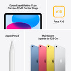 Apple - iPad 11 po, Écran Liquid Retina, Wi-Fi + Cellular, Puce A16, 128 Go, Argent-Déverrouillage et paiement avec Touch ID: Comme Touch ID est intégré au bouton supérieur, vous pouvez utiliser votre empreinte pour déverrouiller votre iPad, vous connecter dans les apps et payer en toute sécurité avec Apple Pay