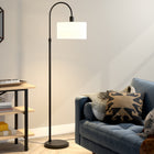 Hudson&Canal - Lampadaire Veronica Arc avec abat-jour en tissu - Bronze noirci/blanc-Conçu pour une ampoule à incandescence de 100 W - ampoule LED de 9 W, ampoule fluorescente (CFL) de 23 W ou ampoule LED à ballast automatique de 9 W, ampoule à culot E26, ampoule non incluse