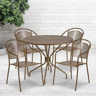 Table de jardin ronde en acier doré de 35,25 pouces avec 4 chaises à dossier arrondi, intérieur-extérieur [CO-35E-03CHR4-GD-GG]-Fini poudré doré