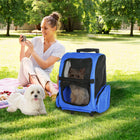 PawHut - Sac à dos caisse de transport 2-en-1 pour chats et chiens avec poignée et roues - Bleu-Avec des roues en PU pour un déplacement facile