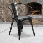 Flash Furniture – Chaise en métal avec accoudoirs pour l’intérieur et l’extérieur, noir (CH31270BK)-Capacité de poids de 500 lb