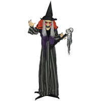 Outsunny Giant Animated Witch Halloween Decoration-Sound-activated head and body movement with bendable arms for spooky interaction 