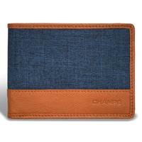 Champs Denim Leather Bi-Fold Wallet - Tan/Blue-Leather Bi Fold wallet in gift box
