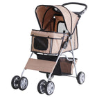 PawHut 4-Wheel Pet Stroller with Folding Sunshade Canopy, Brake, Safety Leash and Cup Holder - Brown-Solid construction with steel frame and Oxford cloth, make this stroller sturdy for long-lasting use 