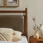 Modway Leni Twin Size Vegan Leather and Wood Platform Bed Frame - Walnut Mushroom-Faux Leather Straps