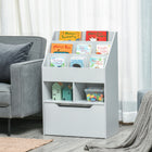 HOMCOM Kids Multi-Shelf Book Rack Organizer with Storage Drawer - Grey-Wheels under the drawer for easy movement 