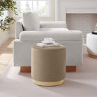 Modway Tilden 16" Round Performance Velvet Upholstered Ottoman - Taupe/Natural-Rubberwood Plinth Base