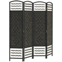 HOMCOM 4 Panel Wave Fiber Freestanding Room Divider for Home Office - Black-This room divider is ideal for creating personal space or dividing larger rooms
