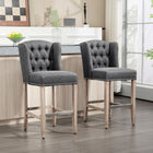 HOMCOM Upholstered Padded Bar Stools with Wood Legs - Charcoal Grey - 2 Pack-Emulates the bar chair design, with linen-look fabric, suitable for counters, coffee shops, pubs, home bar
