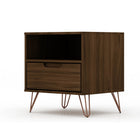 Manhattan Comfort Rockefeller 20.08" Mid-Century Modern 1-Drawer Nightstand 2-Piece Set - Brown-Home Assembly Required. All Hardware Included