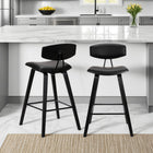 Armen Living Fox 25.5" Counter Height Mid-Century Modern Bar Stool in Black Faux Leather & Black Wood-These stools provide stability with their strong metal 4-leg base, giving you a stable foundation that will always offer optimal comfort.
