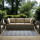 Modway Cerelia Moroccan Trellis Indoor/Outdoor Area Rug - 9 ft W x 12 ft L - Blue/Beige-Durable Indoor/Outdoor Rug