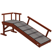 PawHut - Rampe pour chien en bois 49 po de long pour grande taille - brun-Quatre garde-corps amovibles assurent la sécurité sur la rampe 