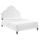Modway Gwyneth Tufted Performance Velvet Queen Platform Bed with Black Wood Legs - White-Assembly Required