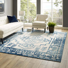 Modway Reflect Nyssa Distressed Geometric Southwestern Aztec Indoor/Outdoor Area Rug - 8 ft W x 10 ft L - Ivory/Blue-Tight Low Pile Weave