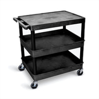 Luxor Polyethylene 3-Shelf Large Mixed Cart - Black-Multipurpose utility cart