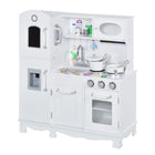 Qaba Large Kids Kitchen Playset With Telephone, Water Dispenser Simulation Cooking Set - White-Abundant kitchen accessories, 15 pieces total 