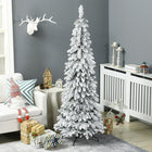HOMCOM - Sapin de Noël fin artificiel de 6 pi avec base en acier et neige-Construction de charnière, conception de section, branches s'ouvrant automatiquement pour une installation rapide  