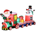 Outsunny 8' Inflatable Train with Santa Claus Christmas Decoration-Santa Claus, snowman and penguin with gift boxes on a train inflatable brings a cohesive Christmas display together 