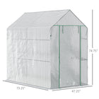 Outsunny 73" x 47" x 75" Walk-in Greenhouse with Roll-up Door and 4 Shelves - White- UV and weather-resistant PE plastic cover allows sunlight to pass through   
 