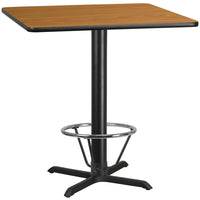 Flash Furniture Dessus de table carré de 42 po en stratifié de bois naturel avec base de table de 33 x 33 po à hauteur de bar-Table d'hospitalité à hauteur de bar