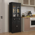 HOMCOM - Armoire de cuisine 63 po avec étagères réglables et porte en verre - noir-Étagères à 5 niveaux offrant beaucoup d’espace pour ranger la vaisselle, les casseroles et poêles, les produits secs ou les appareils électroménagers 
