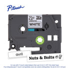 Brother Laminated Tape for P-touch Label Maker - 12 mm - Black Print on White Label-Split-back, easy-peel backings provide quick label application
