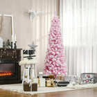 HOMCOM - Snow Flocked Pencil Artificial Christmas Tree with Steel Base Pink-Vaporisé de neige artificielle pour ajouter un aspect hivernal 