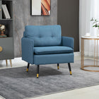 HOMCOM Modern Accent Chair with Wide Lounge Seat - Steel Legs - Button Tufted for Bedroom - Blue-The seat and back cushions are generously padded with high-density foam and S-springs for comfort and support
